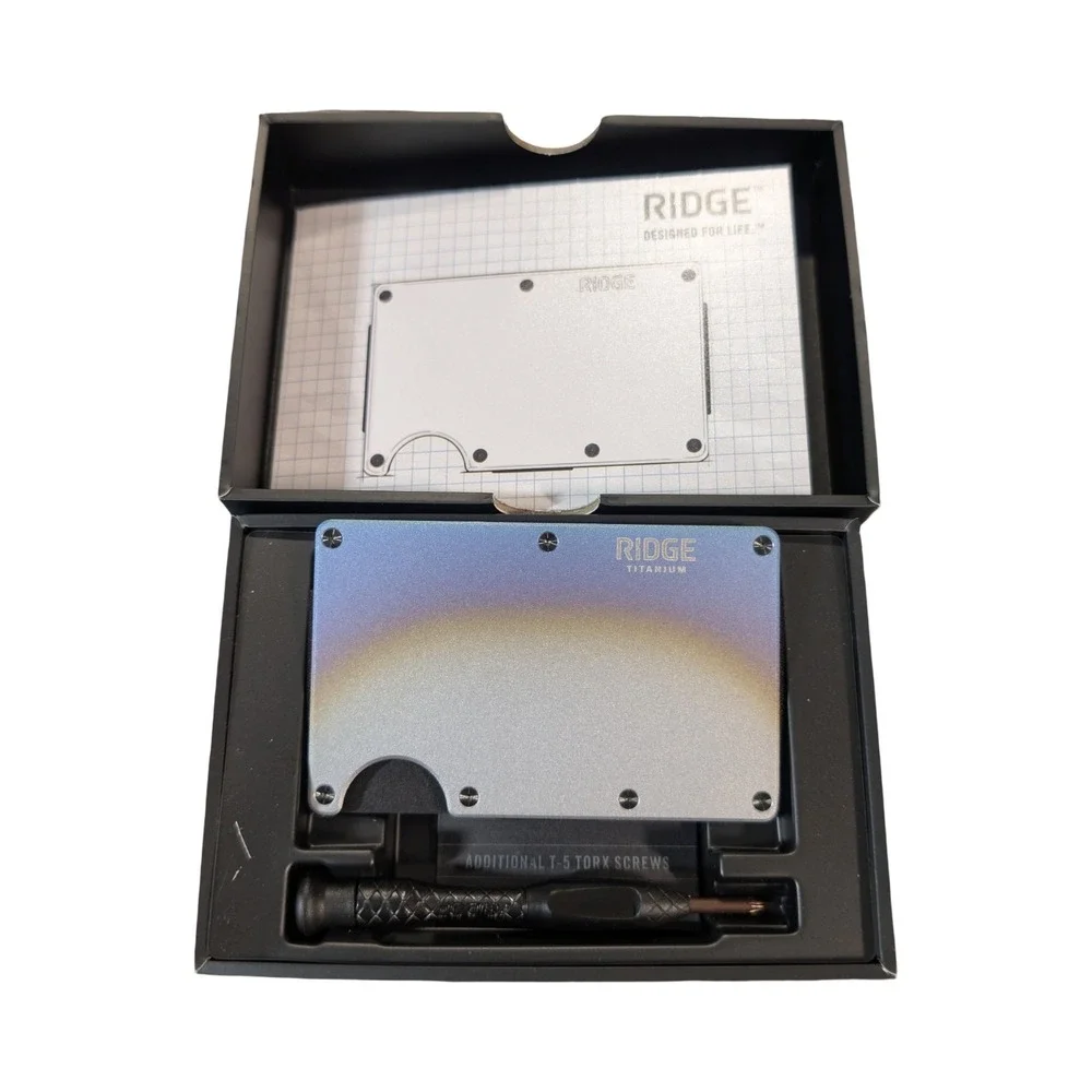 Qq8OThe Ridge Wallet Slim RFID Blocking Wallet w/Cash Strap Burnt Titanium - OB